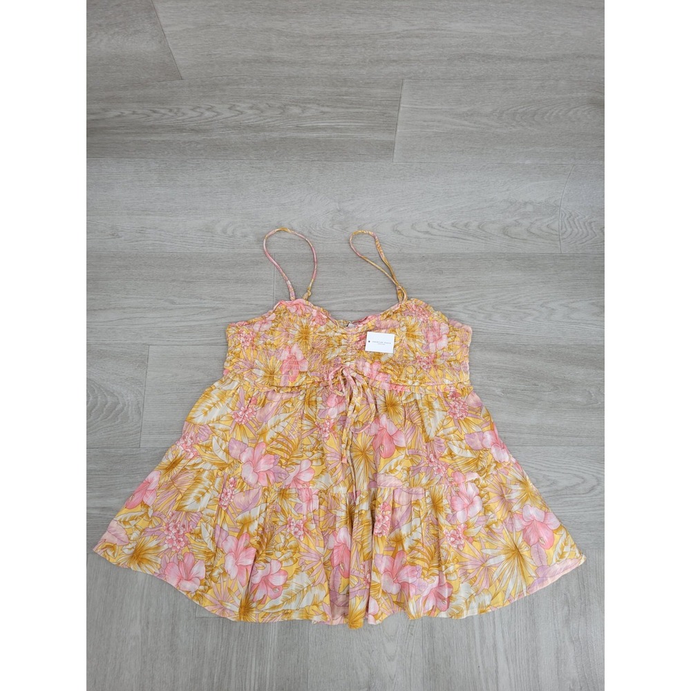 NWT American Eagle Floral Smocked Tank Top Women's Small Multicolor Boho Cami